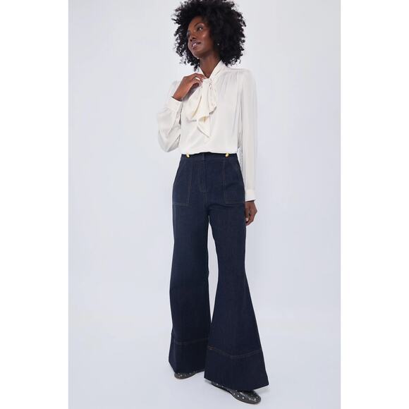 TUCKERNUCK X India Hicks Dark Denim Wide Leg Palladian Pant NWT Size 4 - Picture 1 of 9